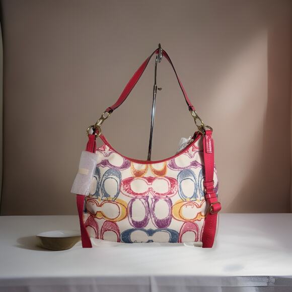 NWT Rare find Coach F21915 Scribble Print Canvas Hobo Multicolor Signature C - Picture 7 of 11